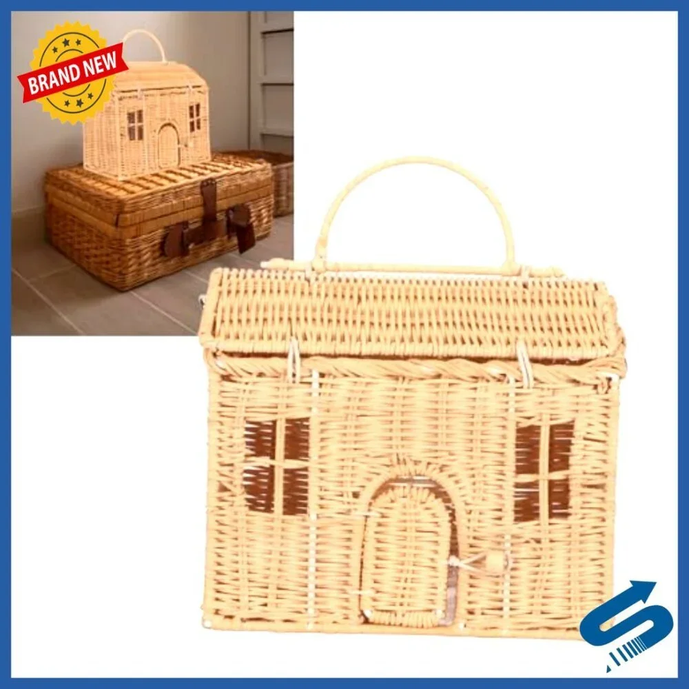 Handwoven Rattan Tote Large Capacity House Shape Beach Bag Boho Chic